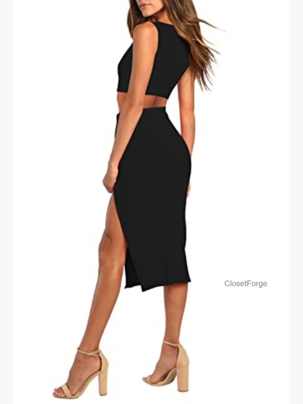 2 Piece Tank Top & Slit Midi Skirt Bodycon Outfit Set - Picture 2 of 7